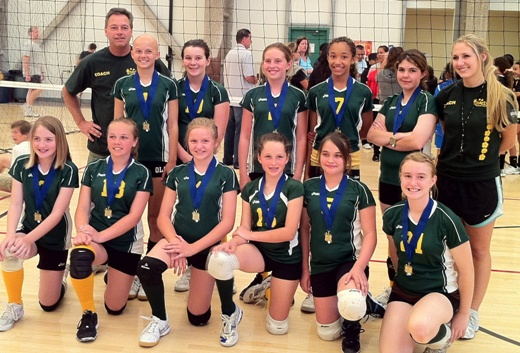 Back row, from left: Coach Steve Frazier, Courtney Velazquez, Hannah Harrison, Emily Barnes, Cambria Galloway,