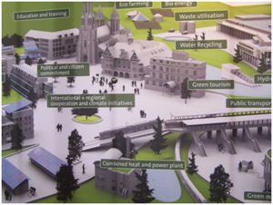 Scale model of Freiburg Germany a completely energy self sufficient town.